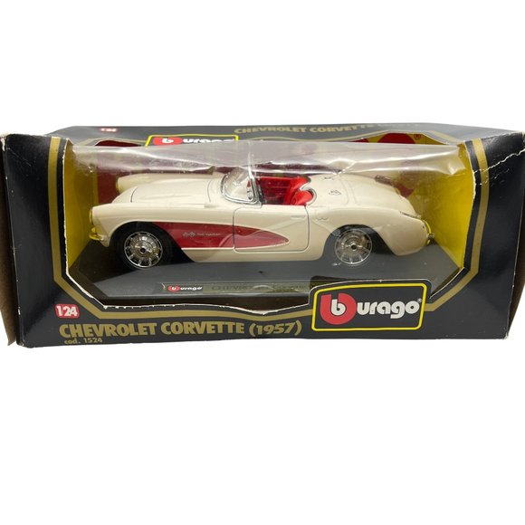 Bburago Burago 1957 Corvette Convertible #1524 Diecast Car 1:24 White / Red - Picture 1 of 10